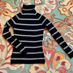 *SALE* INC Black/Silver Striped Ribbed Turtleneck